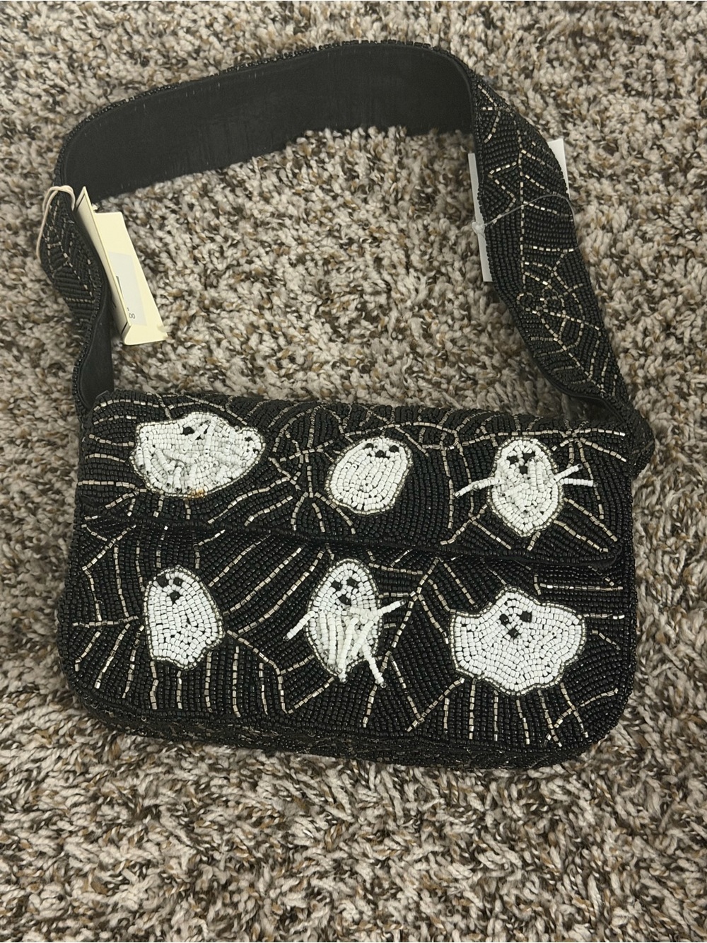 Beaded Black Ghost Motif Shoulder Bag - Picture 4 of 7